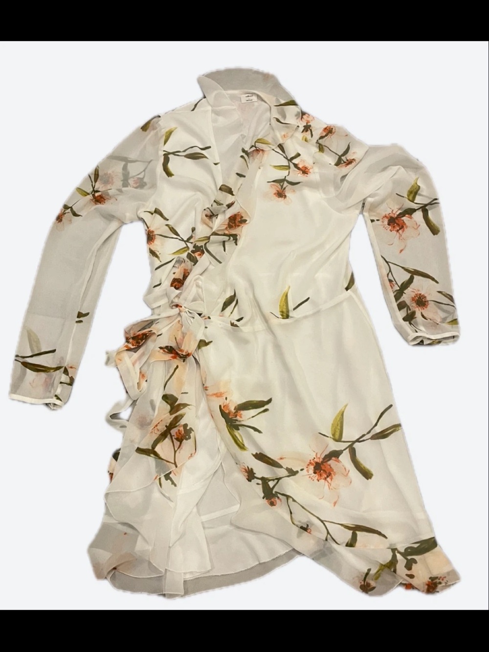 Wilfred White Wrap Dress with Peach Floral Print